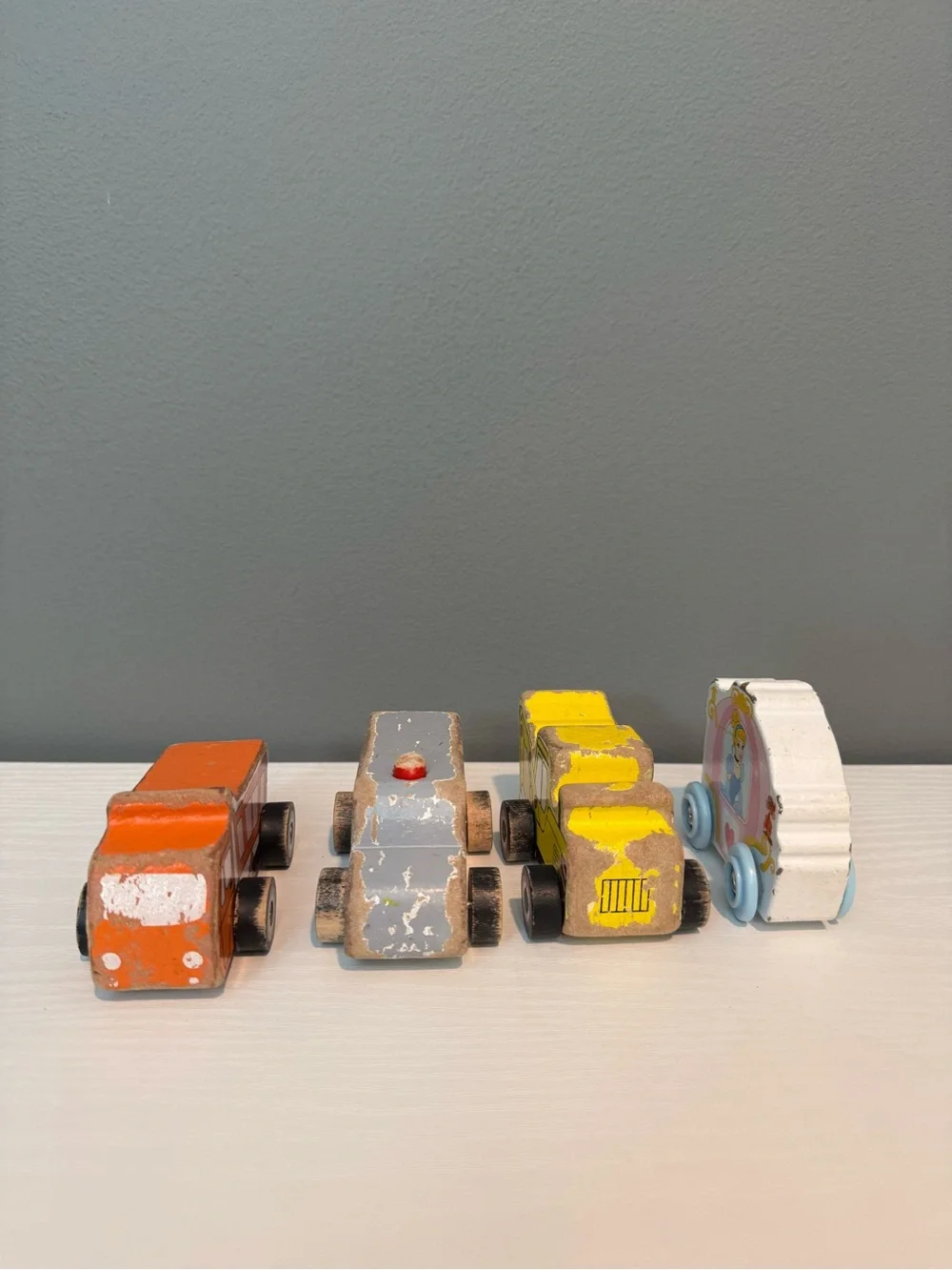 Kids Wooden Vehicle Toy Set - Orange, White, Pink, Yellow